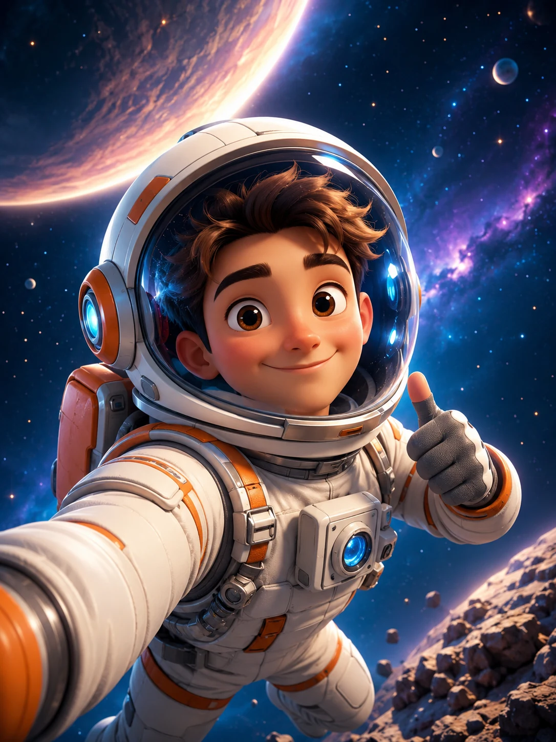 Cartoon spaceman AI example created for Northkind AI Photo Booth.