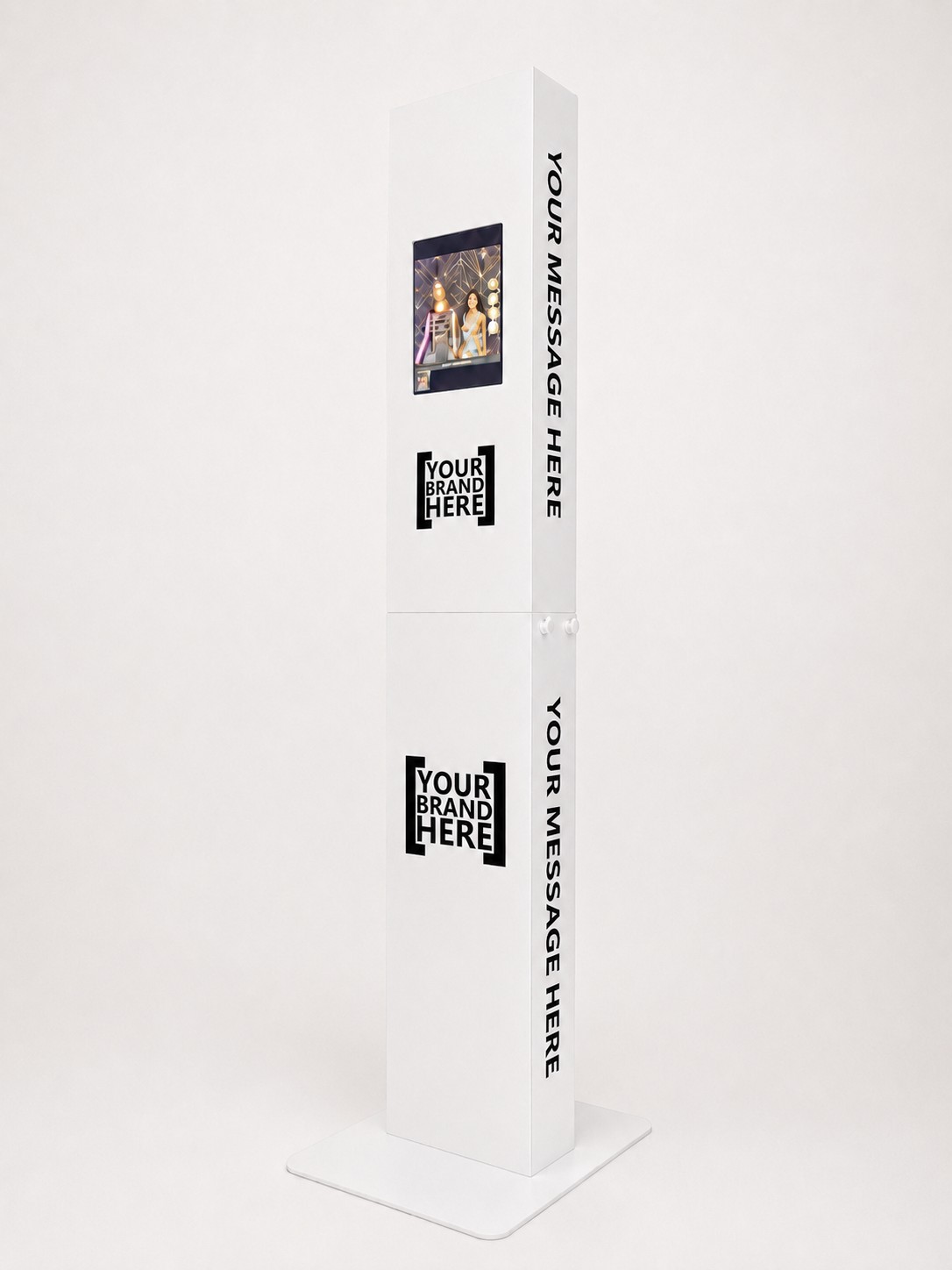 White Brand Pod shown with front and side branding zones